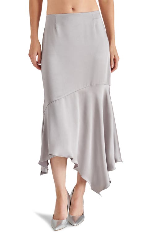 Lucille Asymmetric Satin Skirt in Ash Grey
