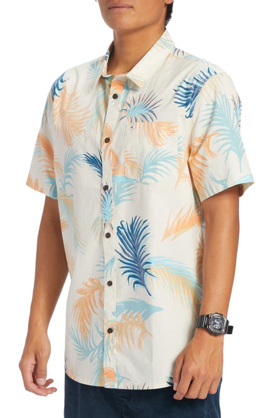 Shop Quiksilver Tropical Glitch Short Sleeve Organic Cotton Button-up Shirt In Birch
