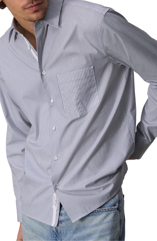Shop Rag & Bone Dalton Mixed Stripe Hemp & Cotton Button-up Shirt In Blue Stripe