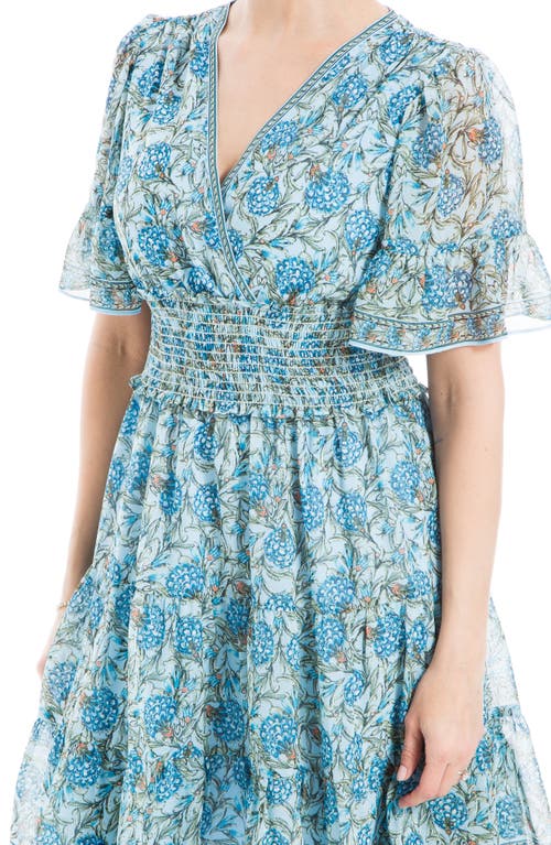 Shop Max Studio Georgette Ditsy Floral Print Tiered Dress In Blue/tl Glrs Dhls
