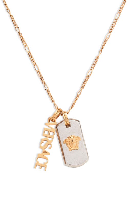 Shop Versace Medusa Dog Tag Logo Pendant Necklace In  Gold/palladium