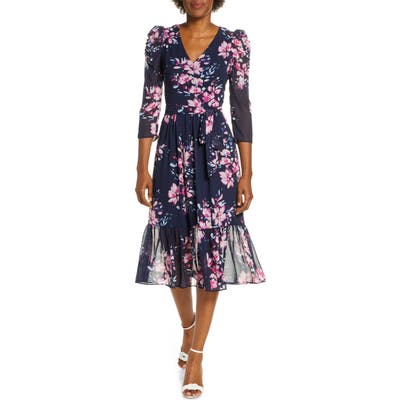 Eliza J Floral Ruffle Hem Dress, Blue