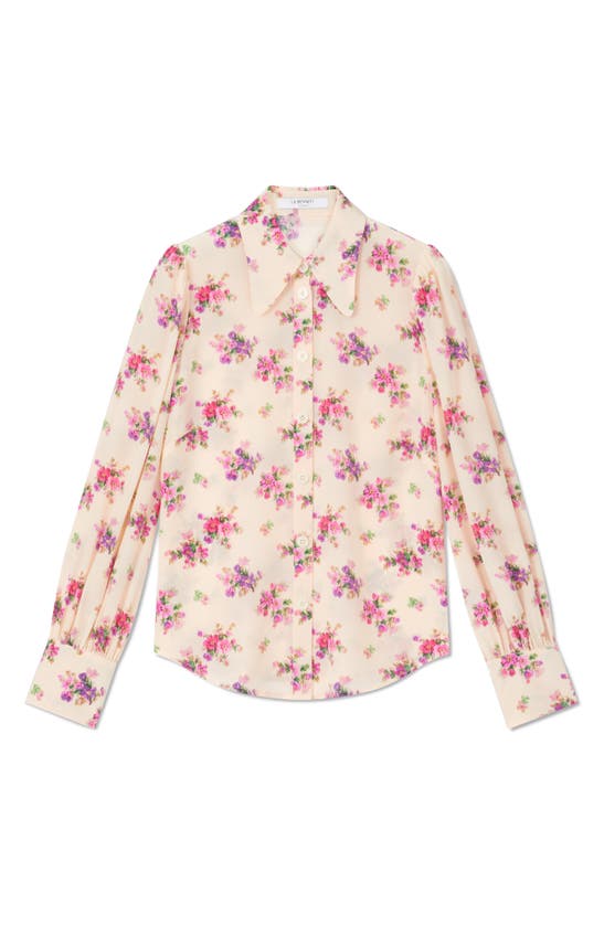 Shop Lk Bennett Sonya Bouquet Print Silk Button-up Shirt In Cream
