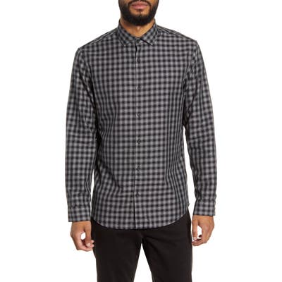 Calibrate Trim Fit Check Flannel Button-Up Shirt, Black