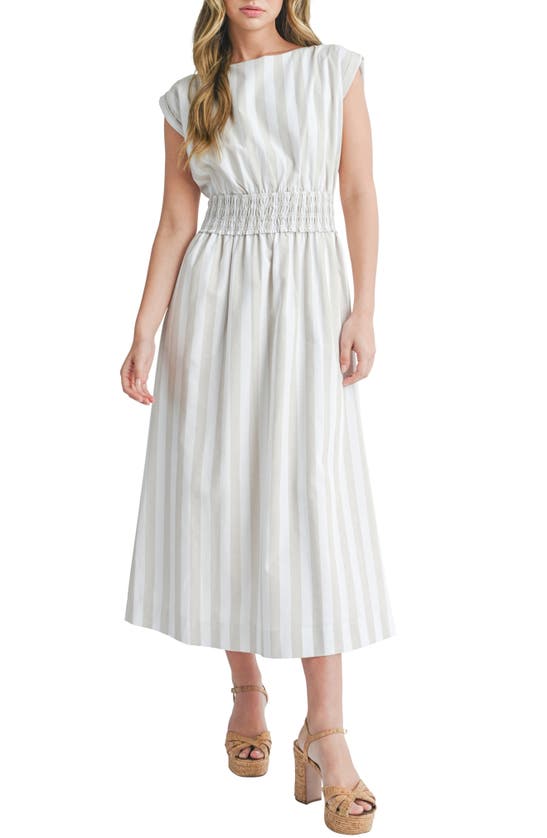 Mila Mae Stripe Cotton Blend Midi Dress In White