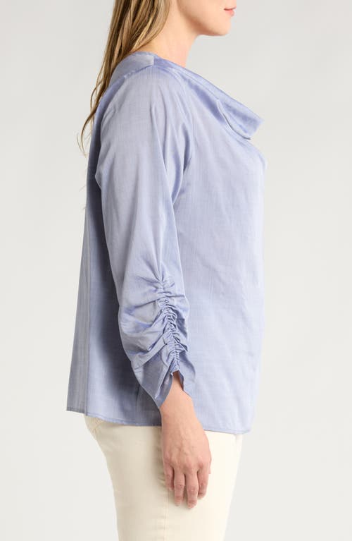 Shop Harshman Dania Ruched Draped Neck Top In Ice Blue