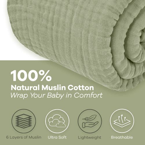 Shop Comfy Cubs Adult Muslin Blanket In Sage