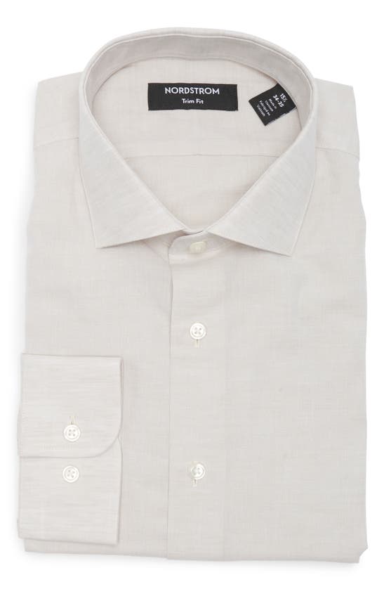 Shop Nordstrom Trim Fit Solid Linen & Cotton Dress Shirt In Tan Mustique Linen