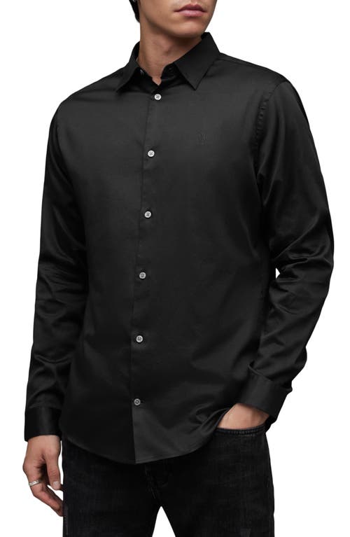 AllSaints Simmons Cotton Button-Up Shirt Jet Black at Nordstrom,