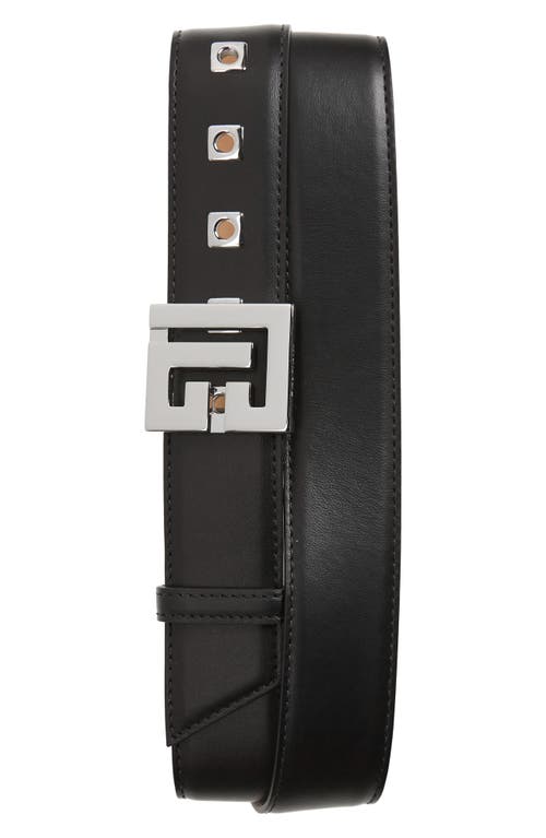 Men's Logo Buckle Leather Belt in Black