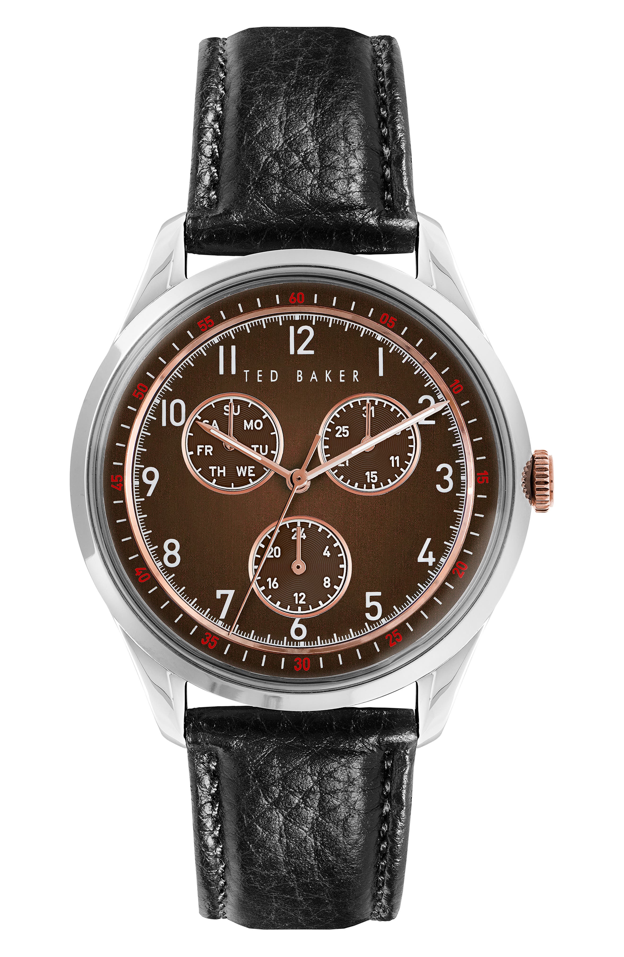 ted baker multifunction leather strap watch