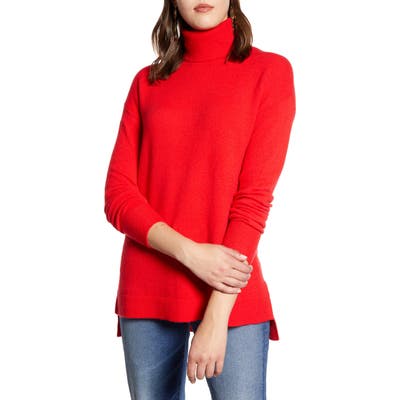 Halogen Turtleneck Wool Blend Tunic Sweater, Red