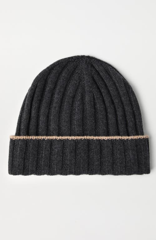 Shop Brunello Cucinelli Cashmere Rib Knit Beanie In Anthracite