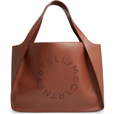 Stella Mccartney Medium Perforated Logo Faux Leather Tote - Brown