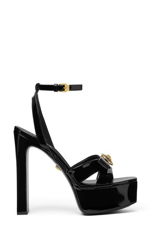 Shop Versace Gianni Ribbon Platform Sandal In Black- Gold