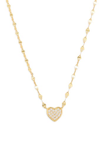 Argento Vivo Sterling Silver Cubic Zirconia Pavé Heart Pendant Necklace In Gold