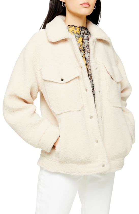 Topshop Borg Western Jacket In Cream