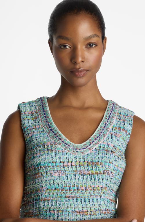 Shop St John St. John Collection Gauzy Multiyarn Metallic Tweed Minidress In Seafoam/ecru Multi