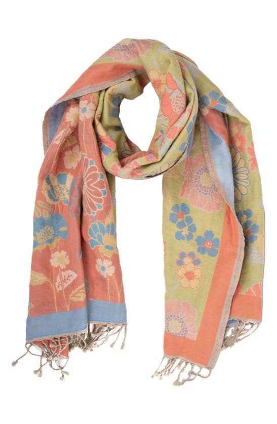 Shop Saachi Pastel Floral Reversible Scarf In Lime