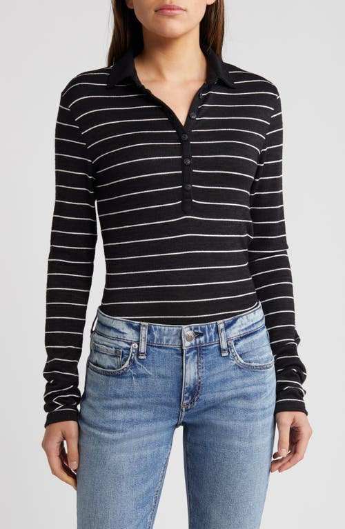 Shop Rag & Bone The Knit Stripe Long Sleeve Polo In Black Multi