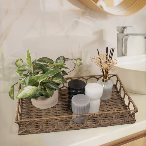 Happimess Honeycomb 19.75" Rustic Bohemian Hand-woven Rattan Tray, Natural In Natural