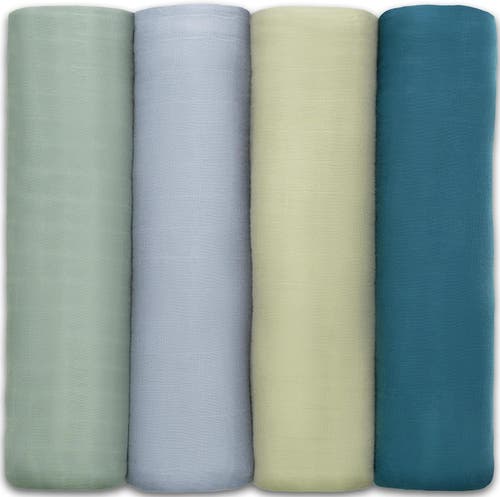 Comfy Cubs Muslin Swaddle Blankets, 4 Pack In Sage, Fern, Neptune