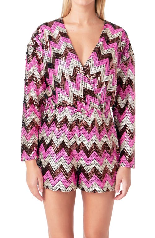ENDLESS ROSE ENDLESS ROSE CHEVRON SEQUIN LONG SLEEVE ROMPER 