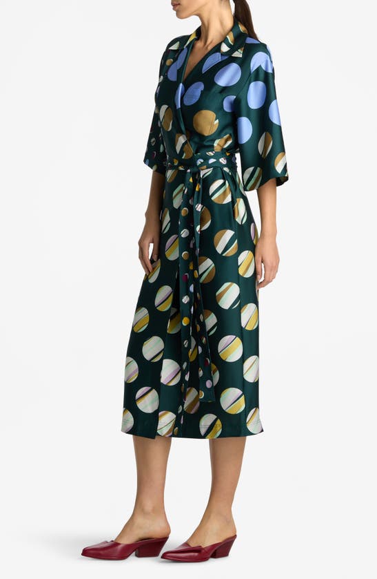 Shop St John Collage Dot Colorblock Wrap Dress In Spruce Multi