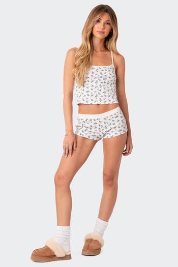Edikted Pamper Floral Waffle Crop Camisole In White