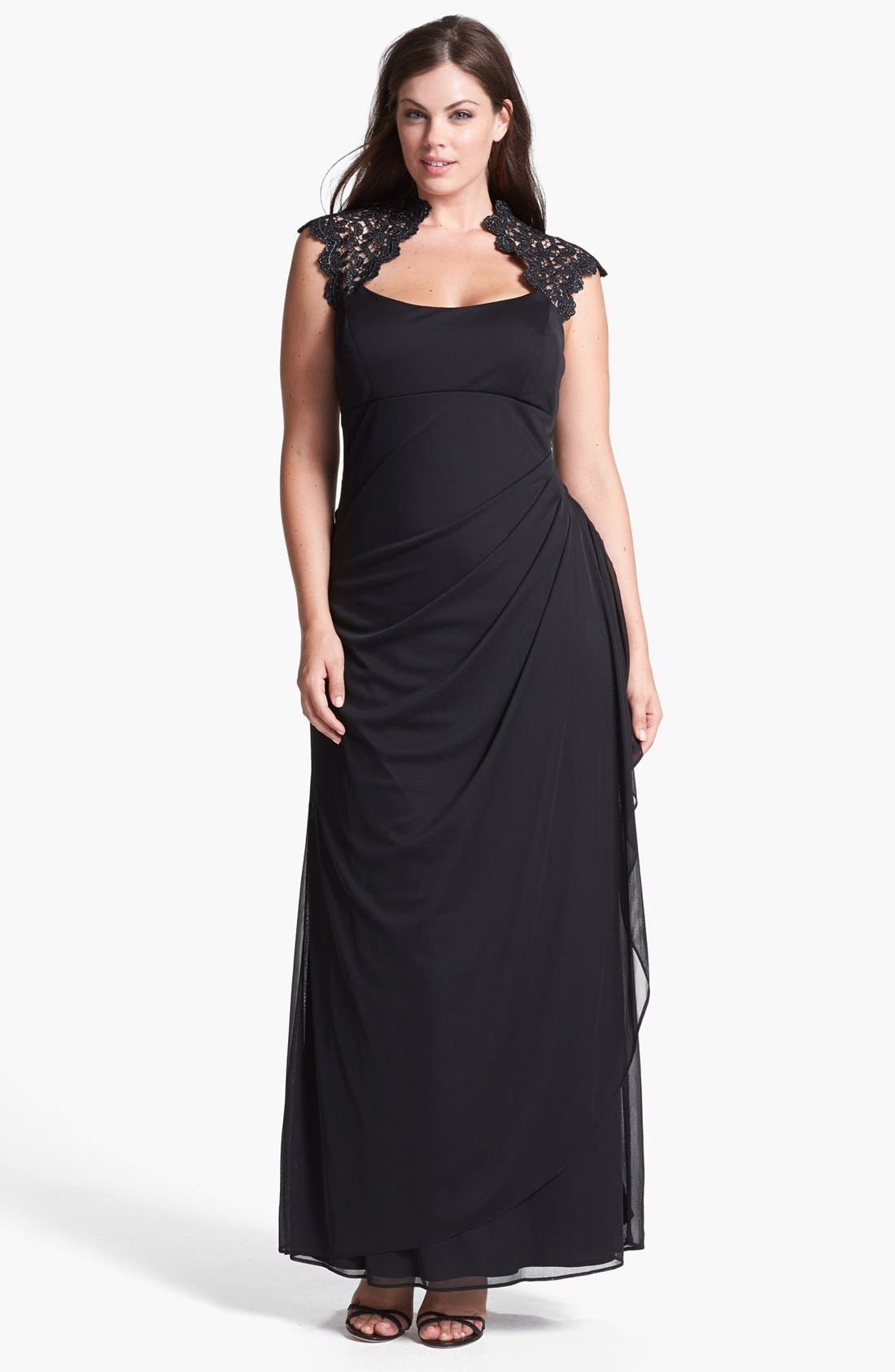 Xscape Lace Yoke Mesh Gown (Plus Size) Nordstrom