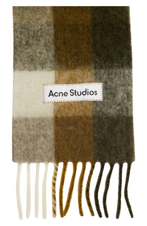 Shop Acne Studios Vally Plaid Alpaca, Wool & Mohair Blend Scarf In Taupe/green/black