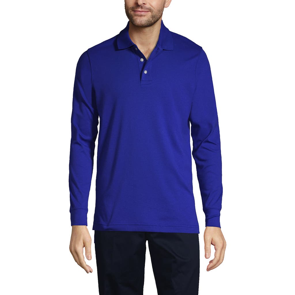 Lands' End School Uniform Long Sleeve Interlock Polo Shirt In Cobalt