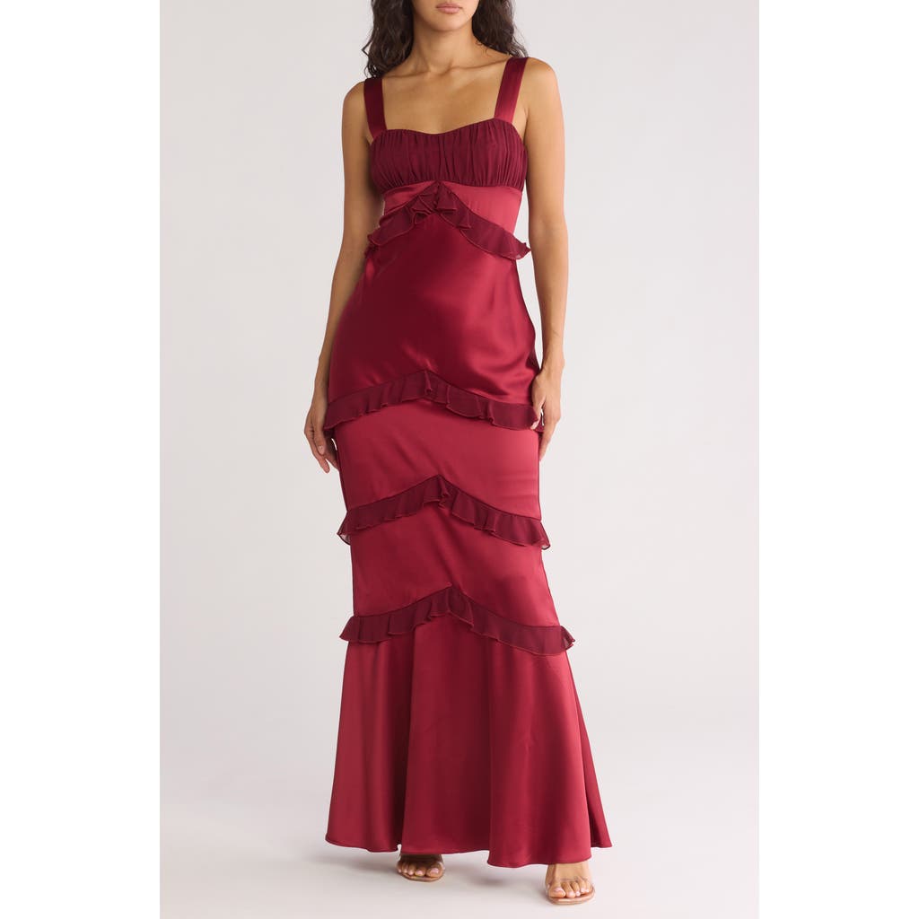 Area Stars Brigitte Ruffle Cocktail Dress In Burgundy