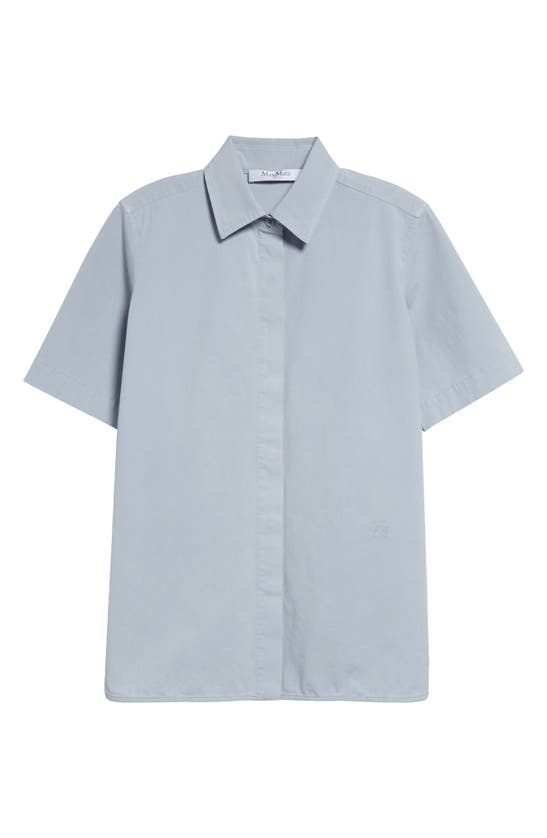 Shop Max Mara Adunco Short Sleeve Stretch Cotton Shirt In Light Blue