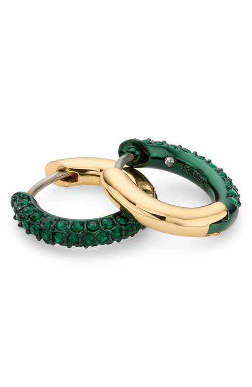 Shop Kurt Geiger London Crystal Pavé Huggie Hoop Earrings In Green