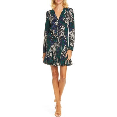 Veronica Beard Riggins Floral Long Sleeve Stretch Silk Minidress, Black