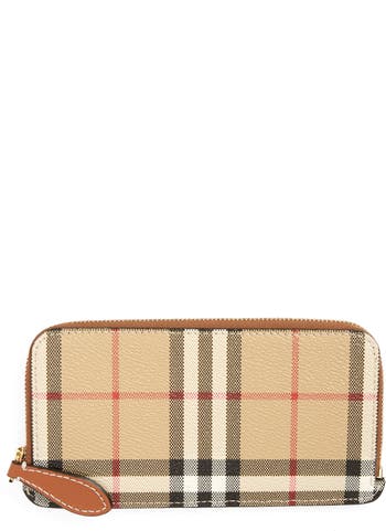 Burberry Lancaster Wallet in Check Print Coated Saffiano Fabric
