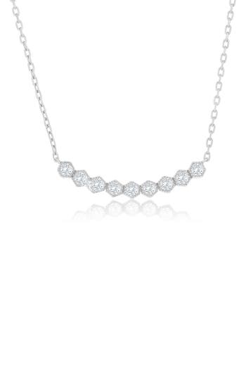 Simona Cubic Zirconia Hexagonal Curved Bar Necklace In Silver