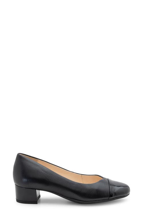 Shop Ara Nanette Block Heel Pump In Black Calf/black Patent Toe