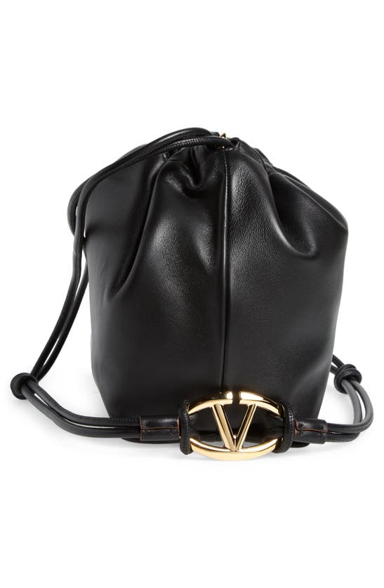 Shop Valentino Medium Vlogo Leather Drawstring Bag In Nero
