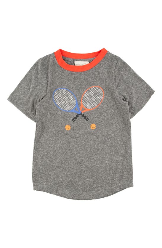 Miki Miette Kids' Tennis Cotton Graphic Ringer Tee In Gray