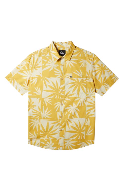 Shop Quiksilver Apero Frond Print Short Sleeve Organic Cotton Button-up Shirt In Ochre Apero Organic