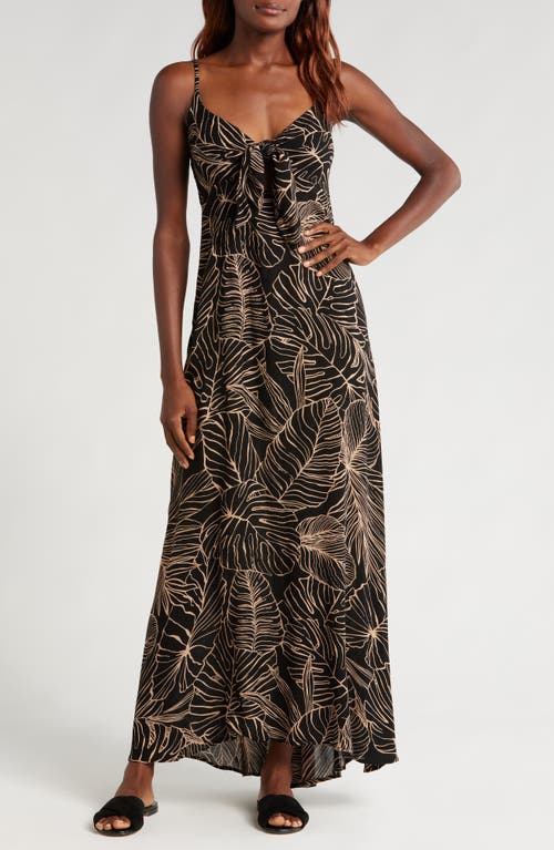 Elan Cutout Tie Front Maxi Cover-up Sundress In Black/natural Tropics