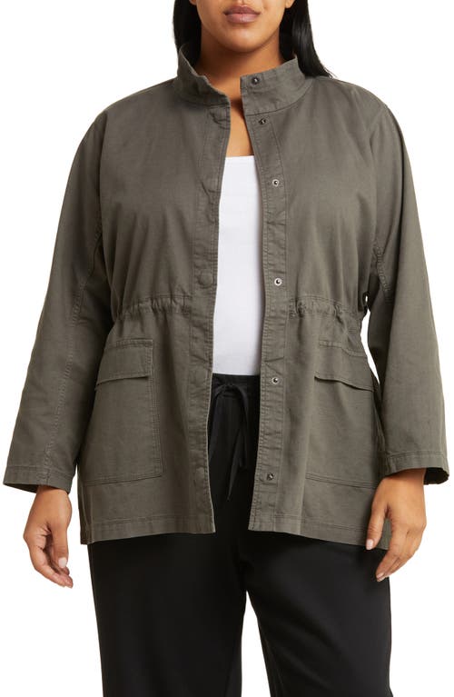 Eileen Fisher Stand Collar Organic Cotton Blend Jacket Grove at Nordstrom,