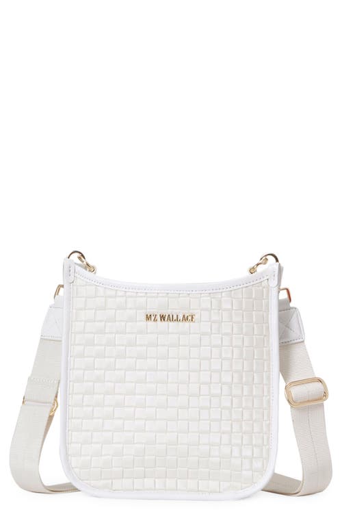 Small Metro Box Woven Nylon Crossbody Bag in Pearl Metallic