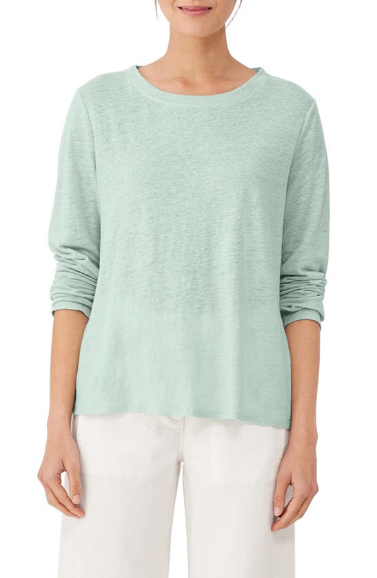 Eileen Fisher Long-sleeve Crewneck Organic Linen Shirt In Absinthe