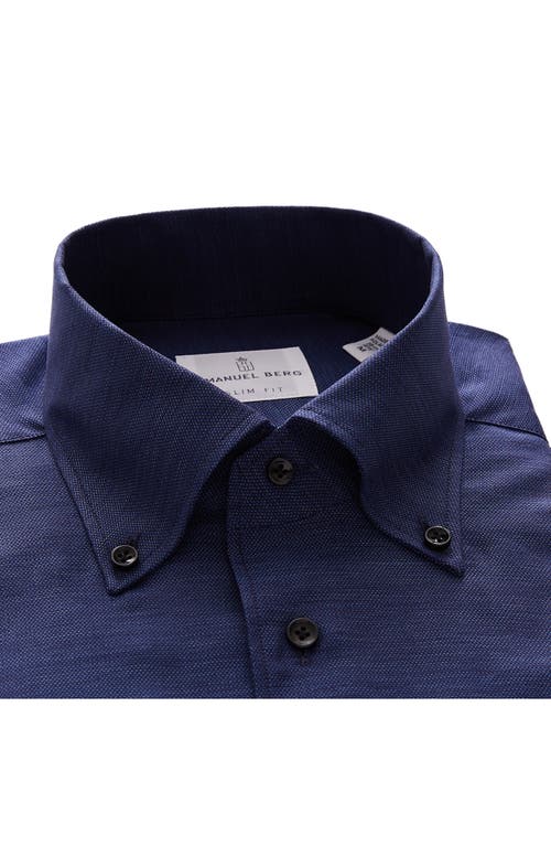 Shop Emanuel Berg Modern Fit Cotton & Linen Twill Button-down Shirt In Navy