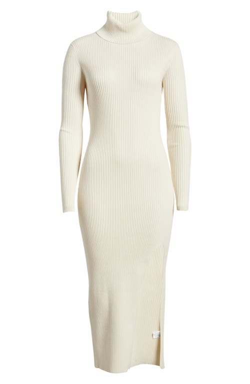 Open Edit Rib Long Sleeve Turtleneck Sweater Dress In Ivory Dove