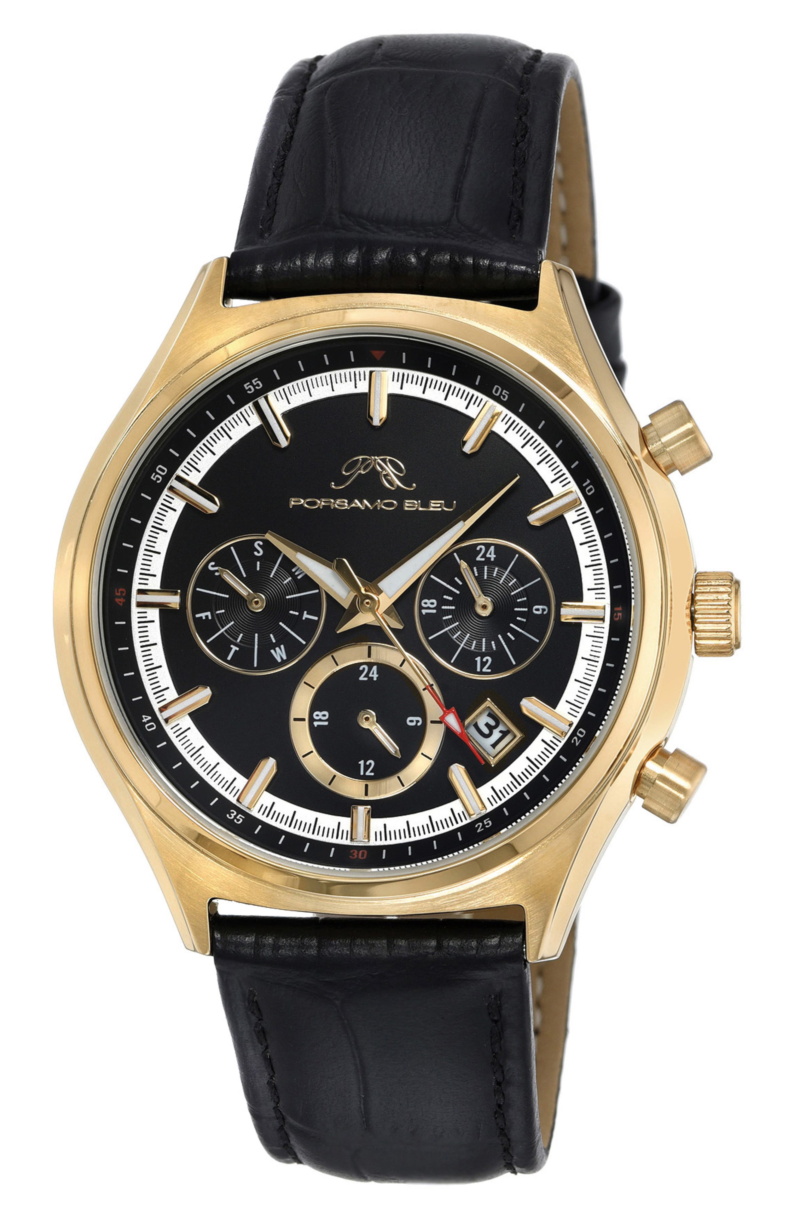 PORSAMO BLEU Men's Dylan Miyota Quartz Croc Embossed Leather Strap