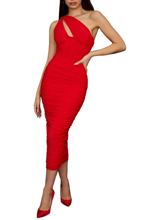 Valentina Asymmetric Cutout One-Shoulder Midi Dress